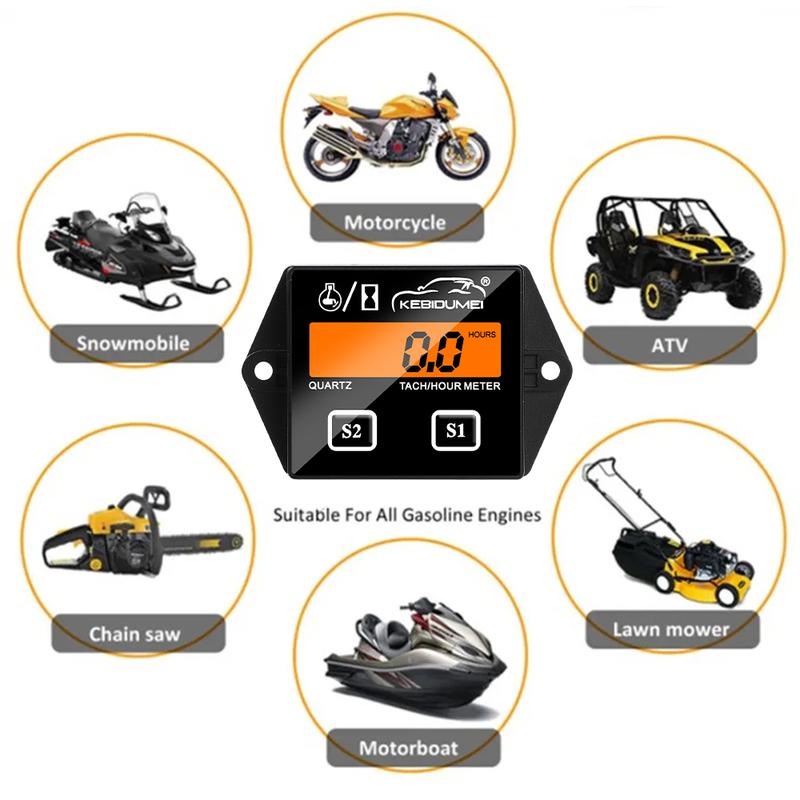 Battery Replacable Digital Engine Tach Hour Meter Tachometer Gauge Engine Rpm LCD Display for Moto Marine Chainsaw Pit Bike Boat