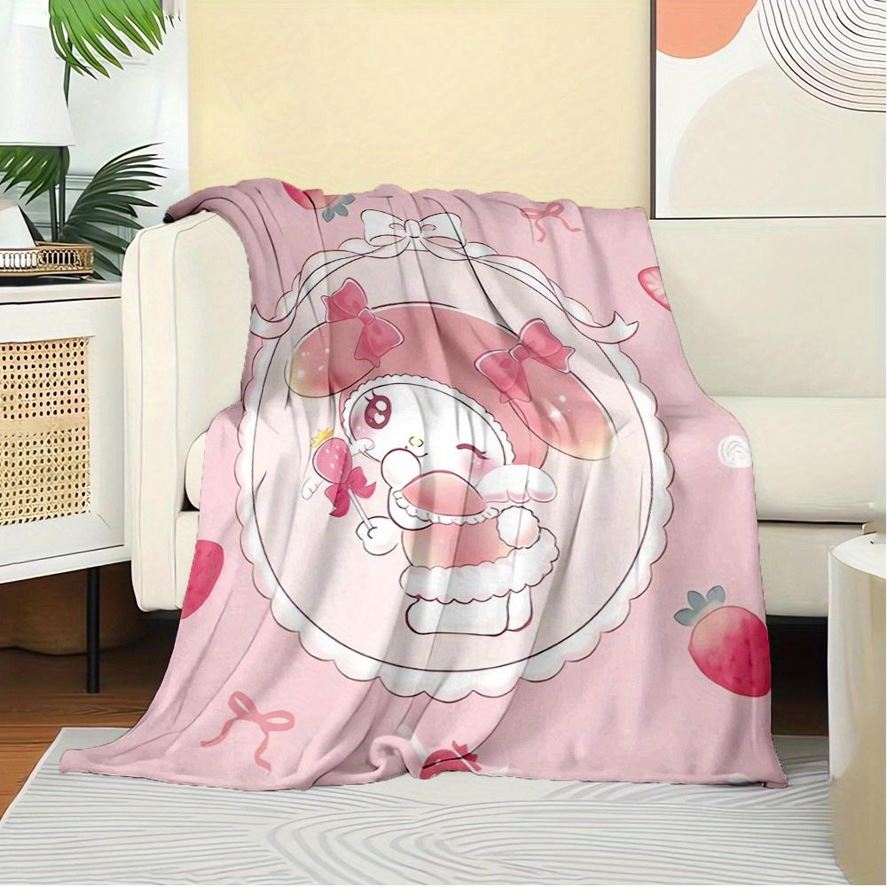 1pc My melody, Kawaii, StrawberryDigital Print Flannel Throw Blanket, Super Soft Plush Fleece Bedspread, Multipurpose All-Season Hypoallerge