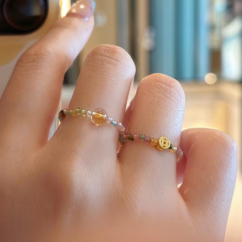 Handmade New Chinese-style Rainbow Tourmaline Ring for Women, Niche Vintage Light Luxury High-end Ring
