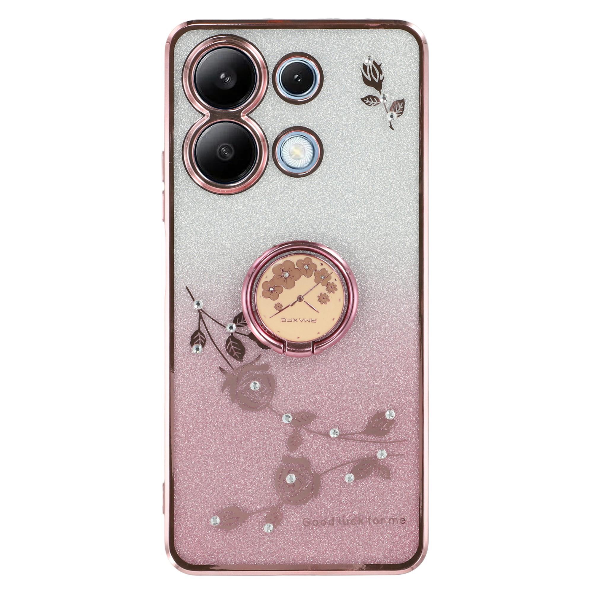 

KADEM For Xiaomi Redmi Note 13 4G Cell Phone Case Glitter Gradient Ring Kickstand TPU Cover Rose Gold