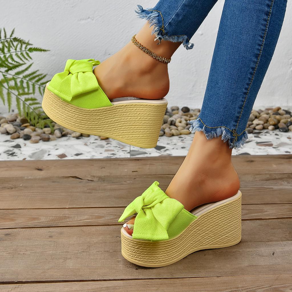Fashion Aphixta Super High Heels Outside Slippers Women Sweet Butterfly Knot Mulers 4cm Platform Sandals Fluorescent Slides Plus Size 43