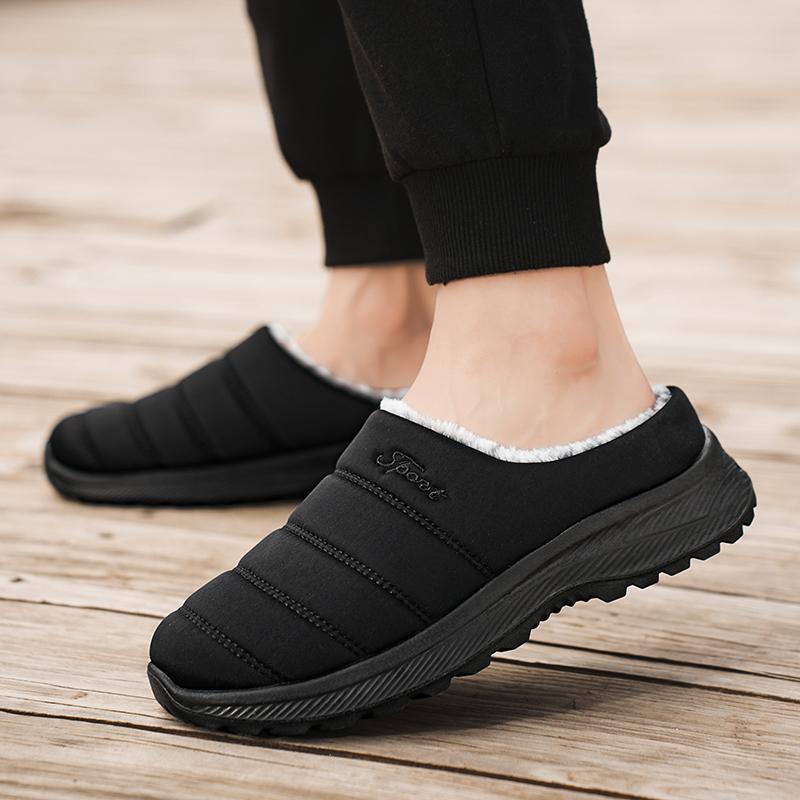 Winter Warm Male Cotton Casual Shoes Comfortable Mens Home Slippers Half Loafers Snow Boots with Fur Slip-on Light Flat Shoes