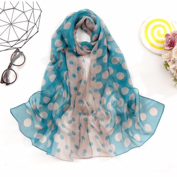 Jarní a letní tenký průsvitný puntíkovaný šátek větruodolný a s ochranou proti slunci puntíkovaný umělecký dekorační šátek dlouhý