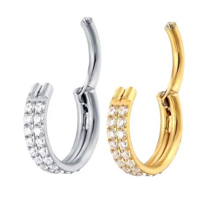 G23 Titane Piercing Double rangée CZ Qualité Supérieure Anneaux Hight Segment Petits Anneaux de Septum Nez Boucles d'oreilles Piercing Corps Zircon