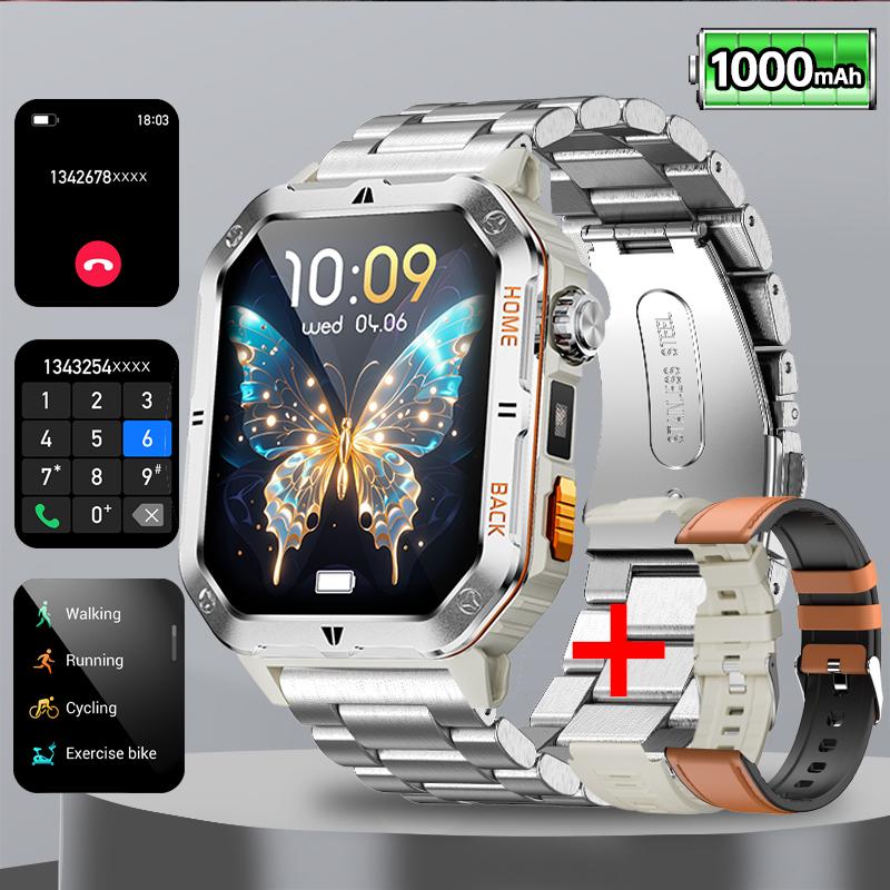 Rugged Military 1000mAh Smart Watch Men Outdoor Flashlight  Watch 2.01" HD Touch Screen Voice Bluetooth Call Smartwatch NEW