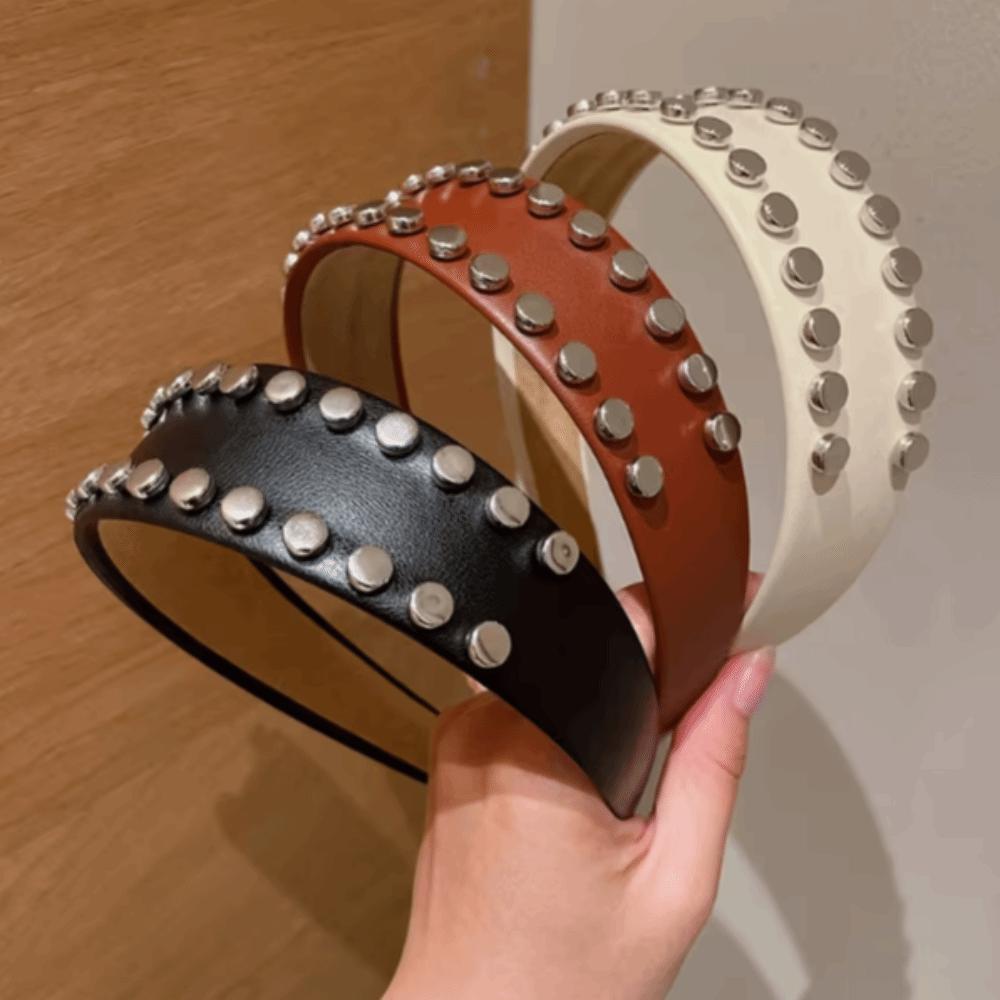 Vintage Wide Brim Hair Hoop Multi-Color Face Wash Headwear Cool Rivet Headband Outdoor