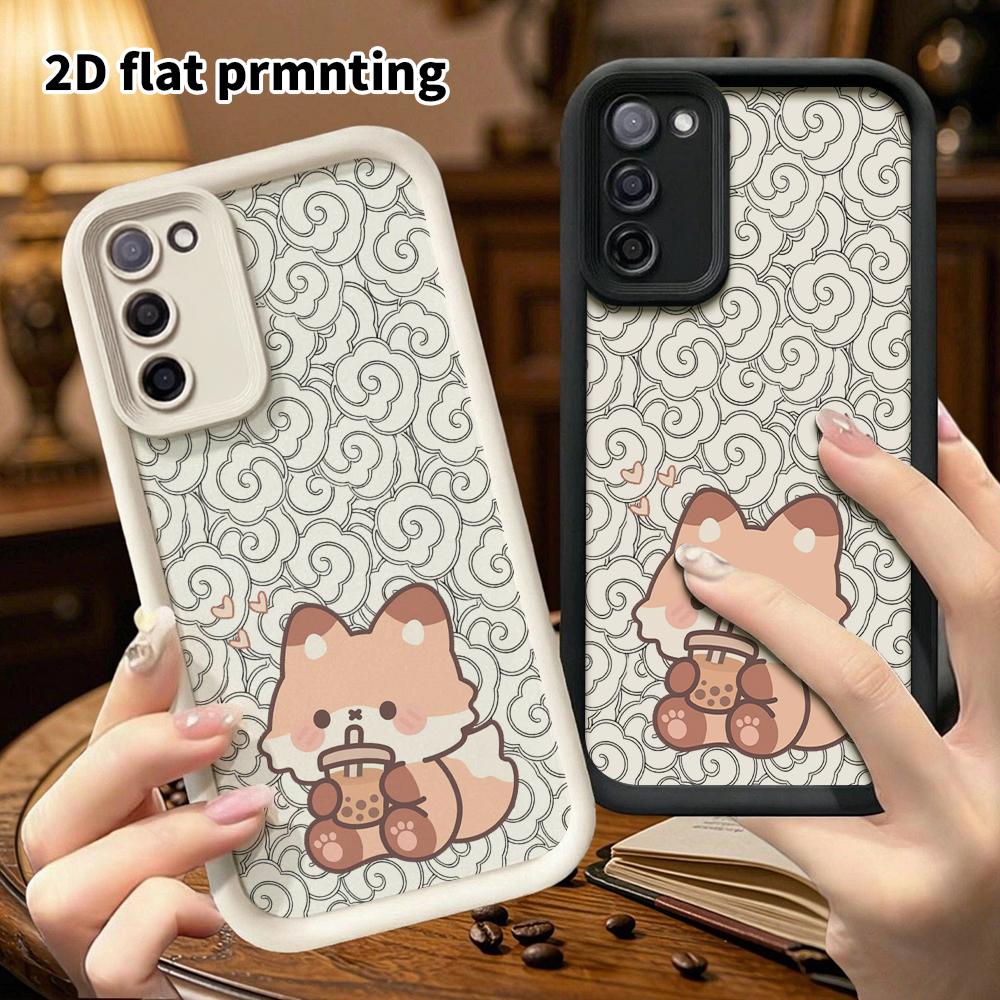 Phone Case: 2D Flat Samsung Galaxy A34 A35 M05 M06 S20 S22 S21 FE Plus 5G Protective Case, Little Fox Drinking Milk Tea, Christmas and Halloween Gifts