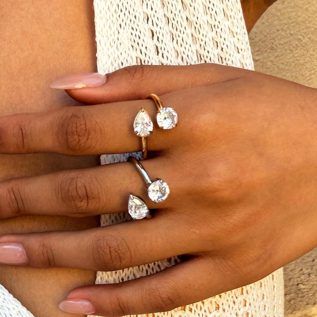 High-End Stylish Zircon Water Drop Stainless Steel Ring Jewelry