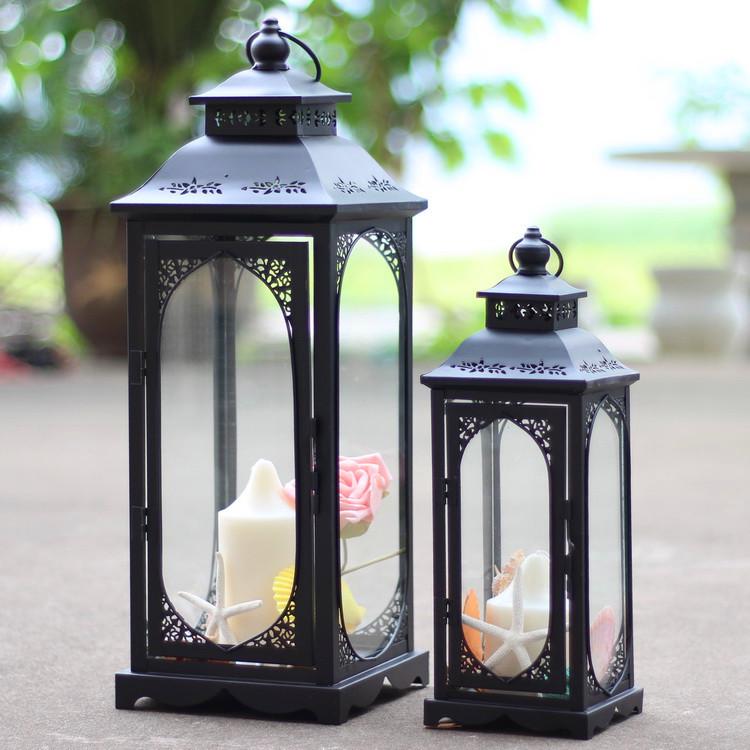 European Style Wrought Iron Hurricane Candle Lantern for Weddings and Home Decor