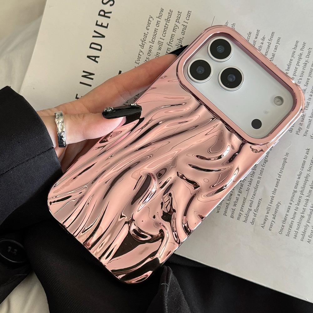 For iPhone 17 Pro Case Wrinkled Glossy Electroplated TPU Phone Back Cover