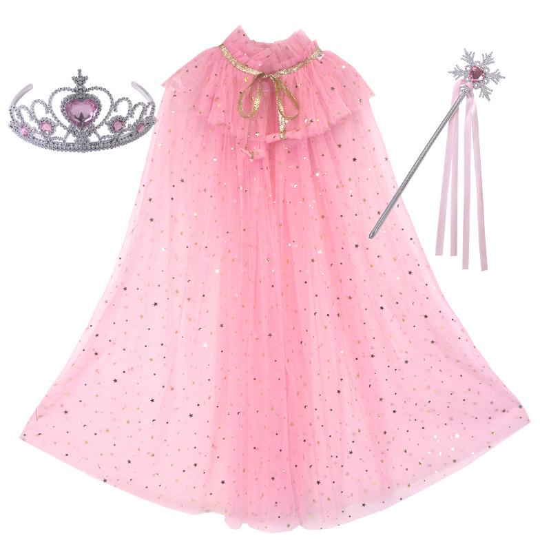 Girls' Elsa Princess Frozen Crown Set with Sequined Cape Shawl