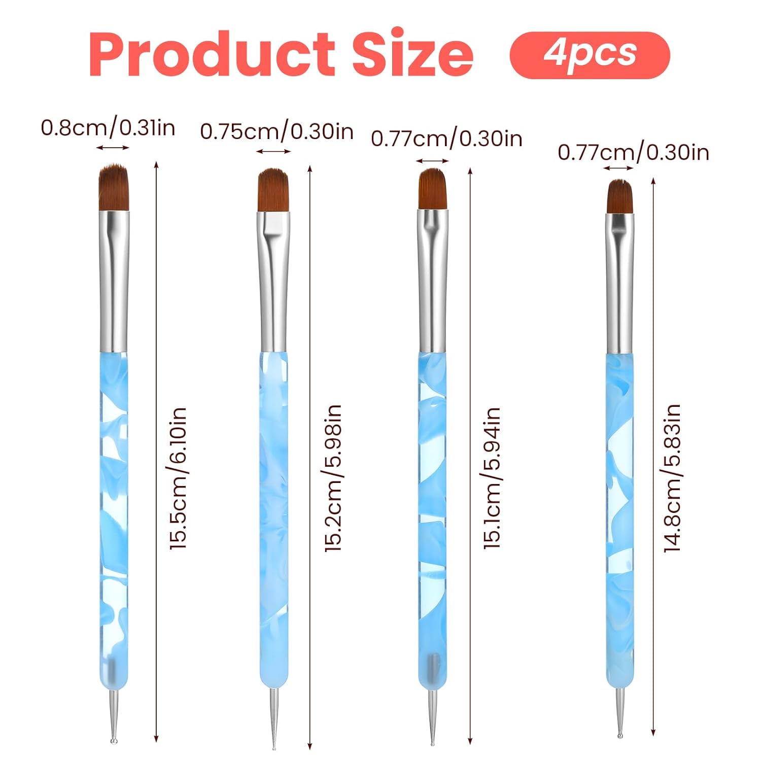 4PCS Nail Polish Clean up Brush Acrylic French Brush for Nails Double Ended French Nail Brush for Nails Art Detailed Designs