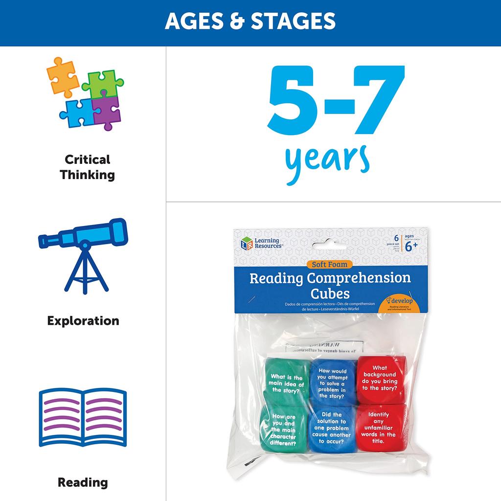 Learning Resources Sponge English Reading Comprehension Set of Authentic Dice, Improvement, 6, LER7022,