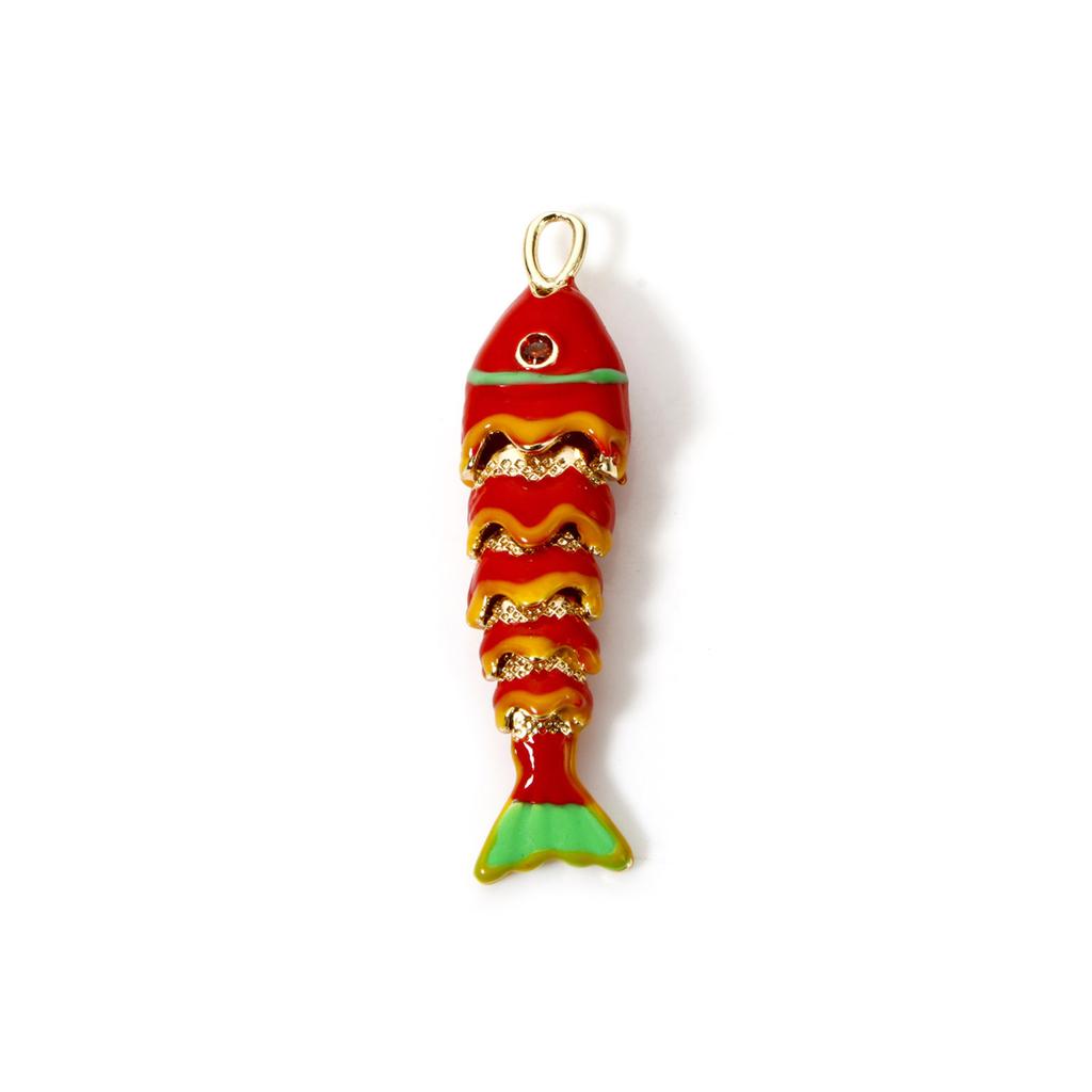 1 Pièce Laiton Océan 3D Émail Poisson Animal Charme Mobile Pendentif Plaqué Or 18K Pour Collier Fabrication DIY 4,1 cm x 1 cm