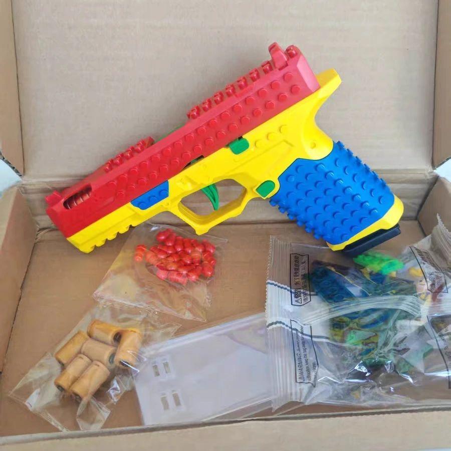 Non-Toxic Building Block Pistol Continuous Firing Toy Gun Shell Throwing Airsoft Blowback Empty Hanging Outdoor Cs Weapon For Children Adult