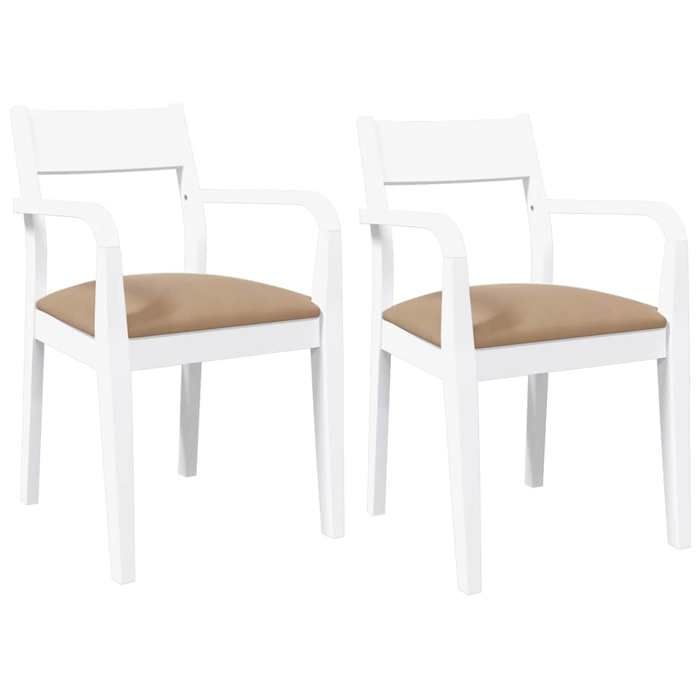VidaXL Chaises à manger coussins 2 pcs blanc bois massif caoutchouc, chaise à dîner, chaise, chaise de salon, chaises à 4102514