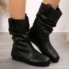 Fashion Women Boots Simple Comfortable Versatile Casual Slip On Short Boots Fashion Pleated Round Toe Autumn Solid Color  Flat Booties