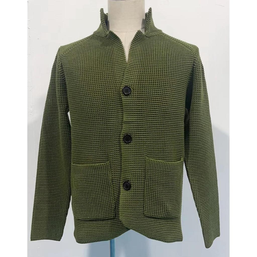 Men's Casual And Trendy Solid-color Warm Sweater Jacket, Men's Long-sleeved Button-up Stand-up Neck Knitted Sweater