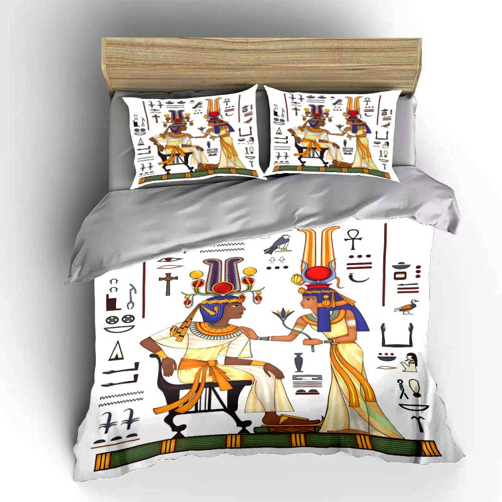 Ancient Egyptian Royalty and Hieroglyphs Print Soft Comfortable Duvet Cover Bedding Set Included 1*Duvet Cover 2*Pillowcases