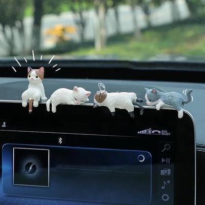 4× Décoration de Voiture Mignonne Chat Endormi Poupée Chaton Ornements d'Auto Créatifs Jouets Chat Modèle de Micro Paysage Mignon Accessoires de Voiture Cadeaux