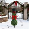 Christmas Snowman Topiary 31" Artificial Snowman Shaped Topiary Tree with Red Bow Santa Hat Faux Boxwood Topiary for Home Front Porch Garden Decor