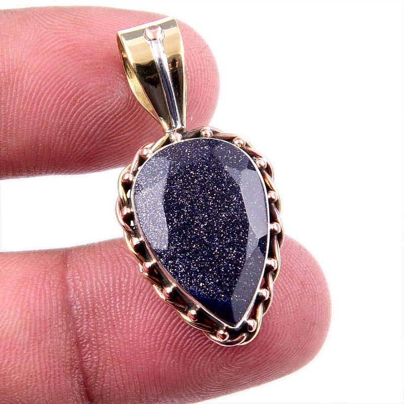 

Natural Blue Sunstone 925 Solid Sterling Silver Gift TwoTone Pendant 1.25 B6G39