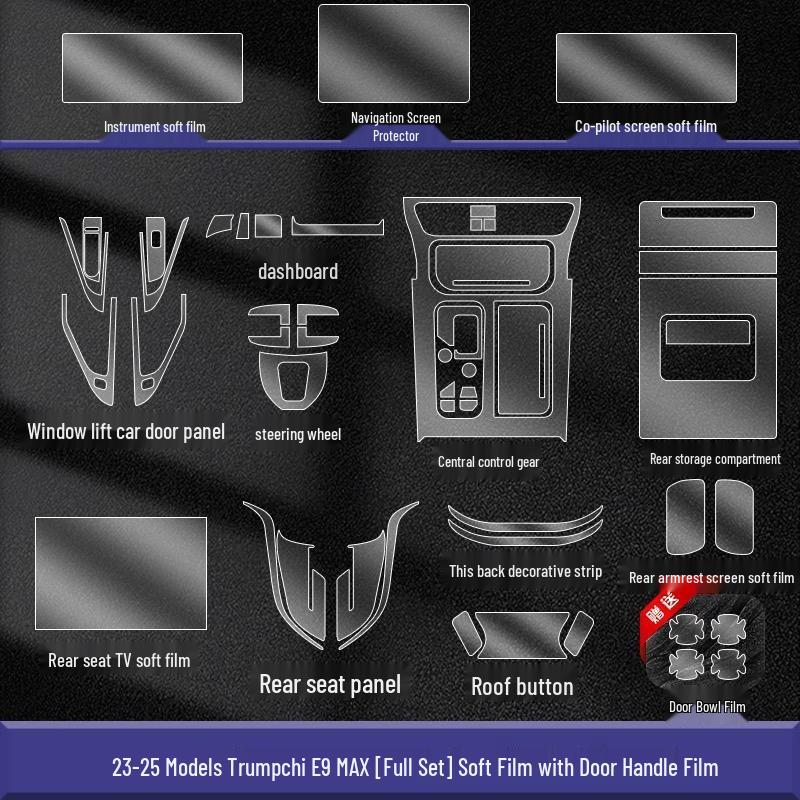 GAC Trumpchi E9 Interior Protection Film for Navigation, Dashboard, and Gear Shift.