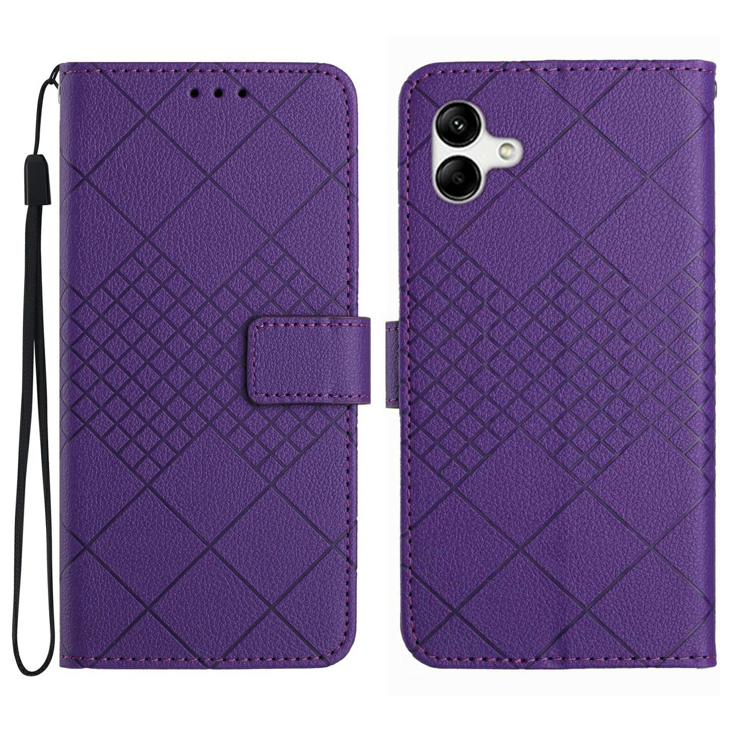 

For Samsung Galaxy A07 Case Wallet Imprint PU Leather Flip Folio Phone Cover Dark Purple