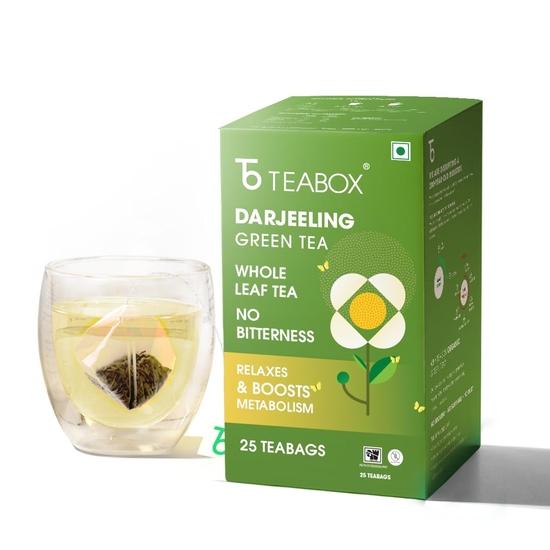 Teabox Organic Darjeeling Green Tea 25 Teabags |100% Whole Leaf Tea Sourced from Darjeeling | Rich In Antioxidants | Healthy and Refreshing