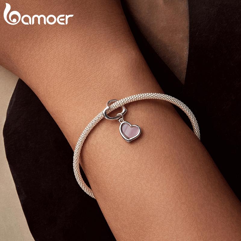 AMOER Solid 925 Srebro Sterling Różowe Serce Charm Koralik pasuje Oryginalna Bransoletka i Naszyjniki Biżuteria Bamoer Infinity Love Charm