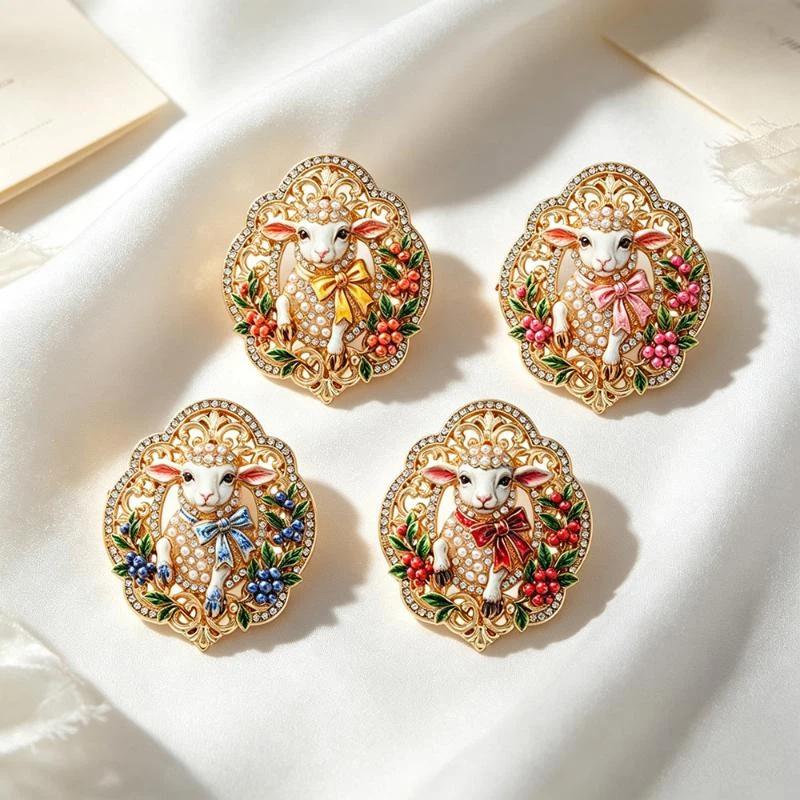 1 Stück Unisex Strass Französischer Hof Jahr des Ziegenbock Tier Neujahrsfeier Brosche Anstecker Niedliche Schaf Brosche für Damen
