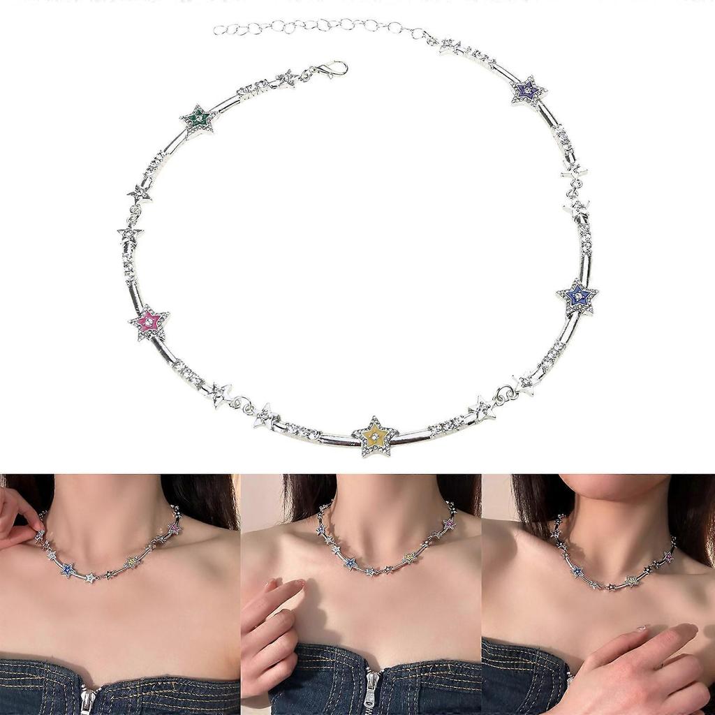 Five-pointed Star Aesthetic Necklace Diamonds Inlay Simple Clavicle Chain Women Girls Wedding Jewelry Birthday Gift