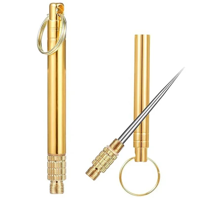 1PC Portable Titanium &Brass Toothpick Fruit Fork Outdoor Multifunctional Camping Tool Toothpick Tube,Stronger Than Dental Floss