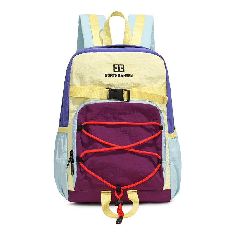 Colorblock Sport Backpack with Front Bungee Cord Buckle Strap Casual Lightweight Daypack for Outdoor Travel