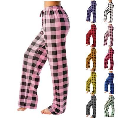 Women  Winter Plaid Printed Pants Full Length Long Trousers Sports Pants