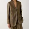 Nanyou Women's High-End Linen Collarless Jacket - Minimalist Style, Autumn 25