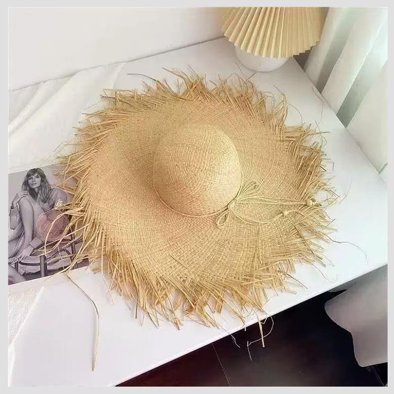 Hollow Lafite Straw Hat Women's Summer Seaside Beach Sunshade Sunscreen Hat Big Brim Sun Hat New