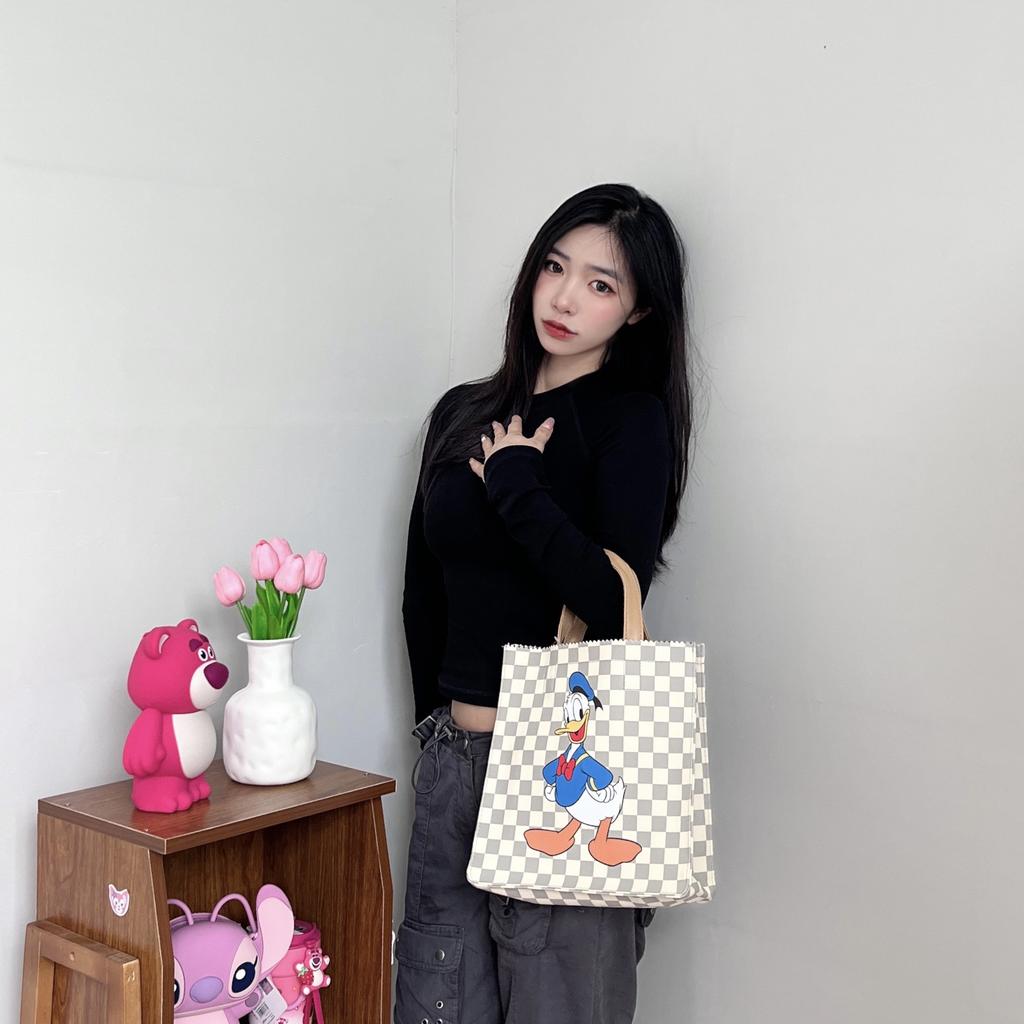 New Disney Donald Duck Series PVC Waterproof Handbag, Tote Bag, Shopping Bag, Handbag Regular Women's Gray White DW-XB041