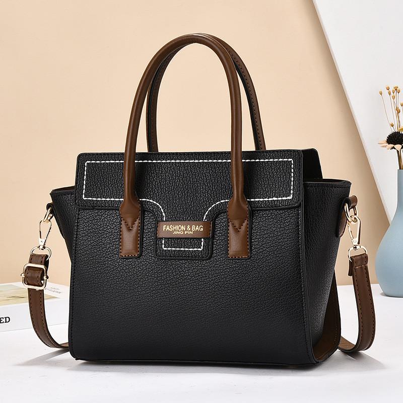 

Trendy Pu Tote Bag With Color Block Design Ideal For Everyday Use For Moms чёрный