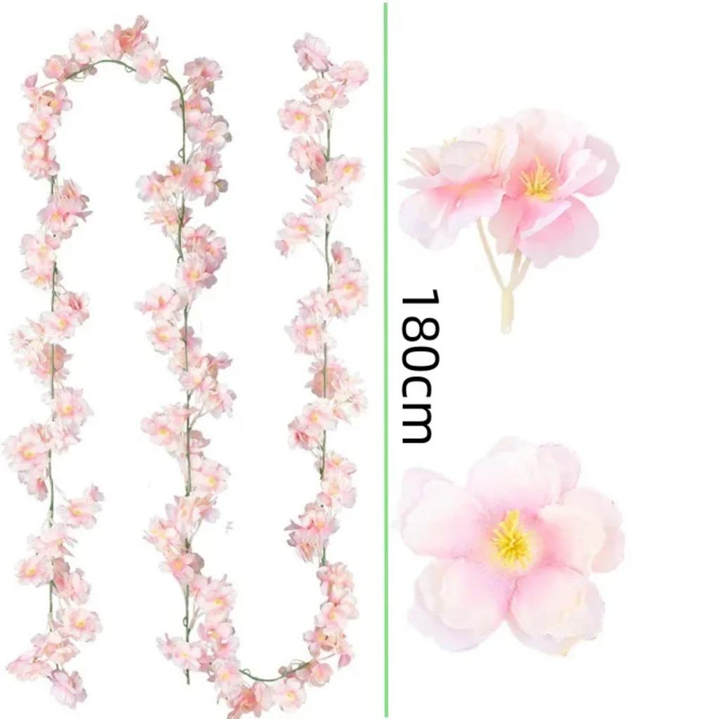 1-5PCS Faux Cherry Blossom Vine Artificial Flower Garland Ivy Decor for Cover Wrapping Wall Wedding Home Decoration