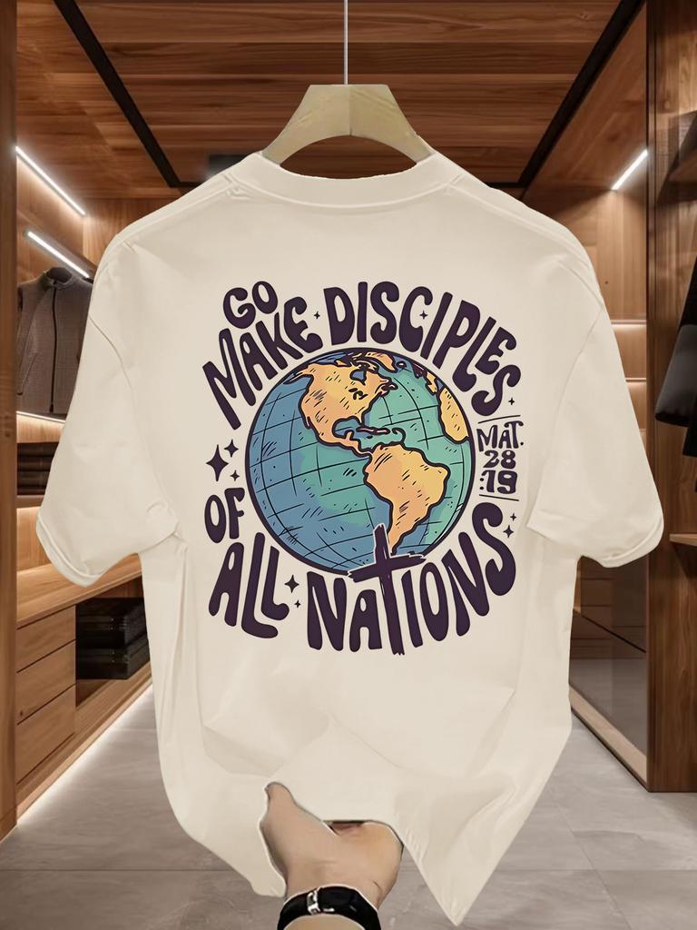 Retro Globe Tee Featuring Of All Nations Christian Quote and MAT 2819 Verse 100 Cotton Unisexs Tshirt Summer Wear