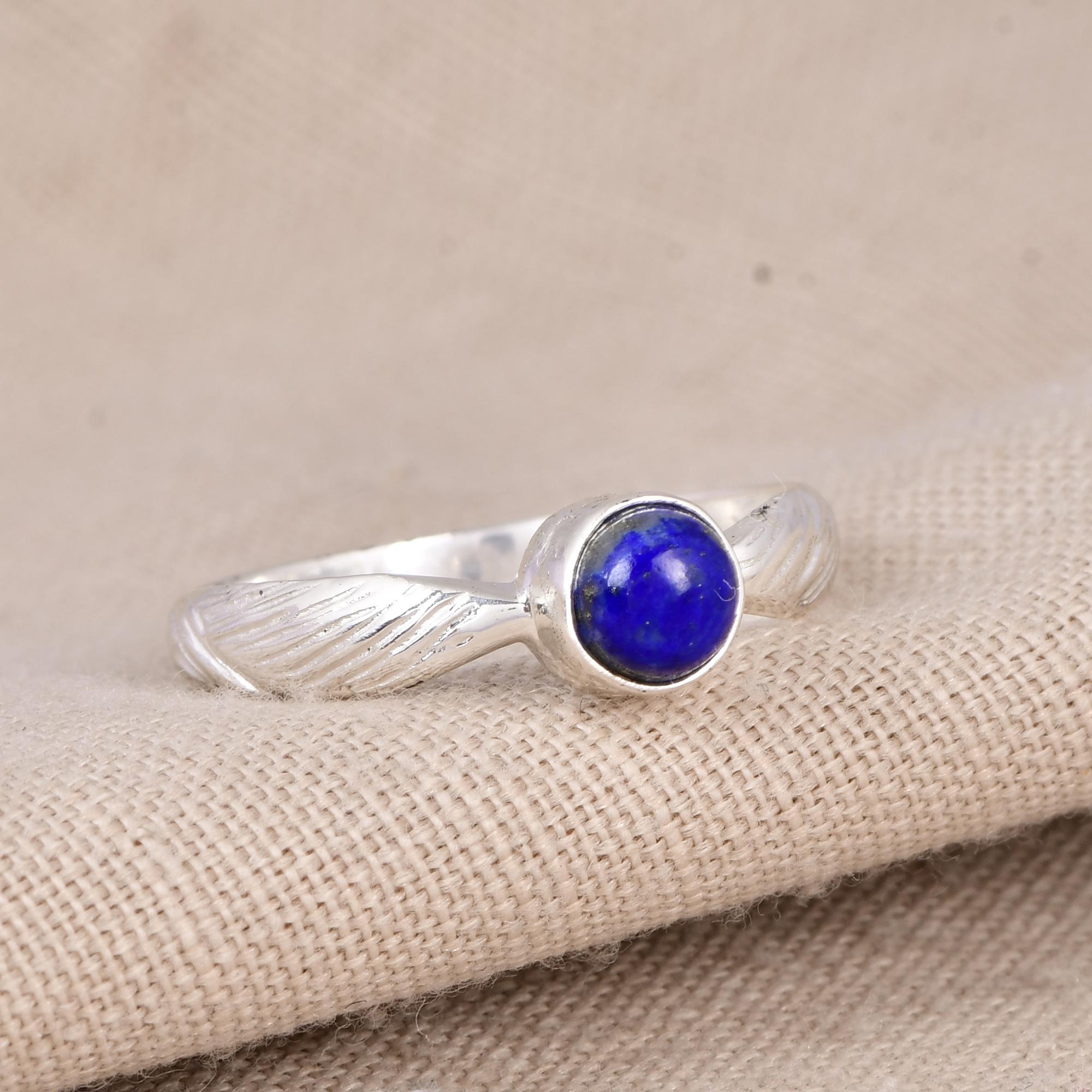 

Lapis Lazuli Ring 5mm | Sterling Silver Blue Stone Ring | Minimalist Dainty Ring | Handmade Boho Stacking Ring | Gift for Her 5
