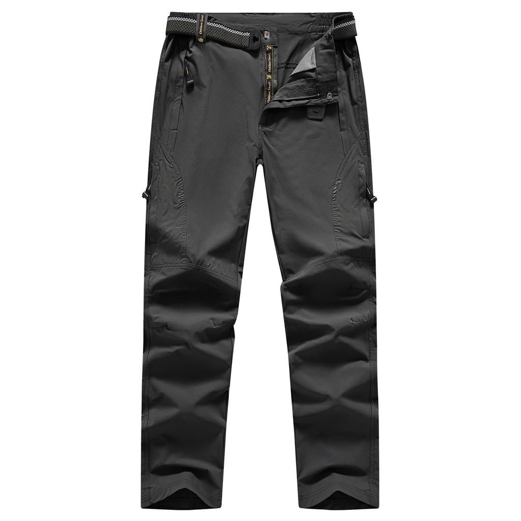 Gopuune Men's Quick-Drying Lightweight Hiking Pants with Water-Repellent Finish and Breathable Belt for Spring, Autumn, and Summer Use (Gray, Size M)