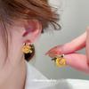 Oil Drop Diamond Orange Flower Stud Earrings Small Fresh and Sweet Mori Earrings Niche Design Ins Wind Earrings