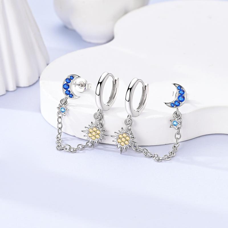 Original Design Hoop Earrings For Women 925 Silver Colorful Zircon Star Moon Series Elegant Jewelry DIY Making