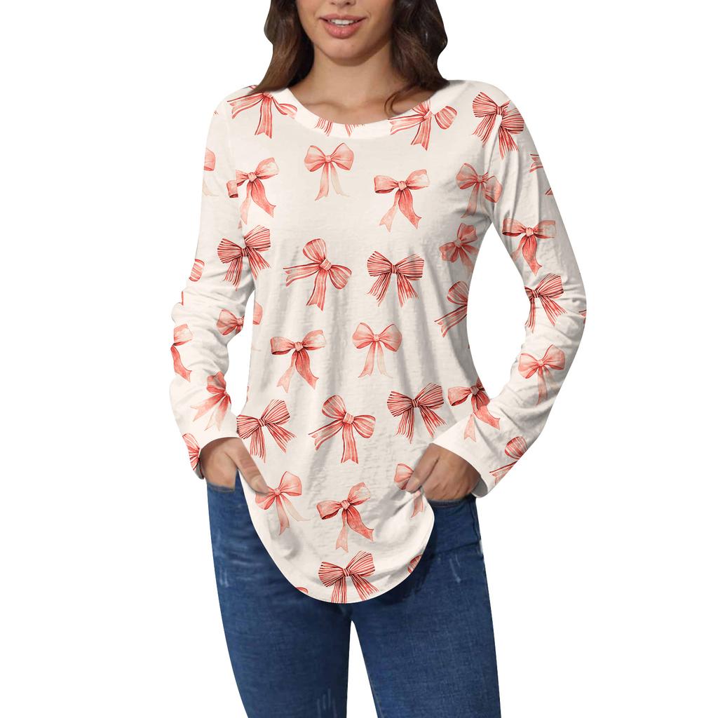 Tee Shirts For Women Fall Casual Long Sleeve Shirts Sweatshirt Vintage Graphic Printing Top Pullover Valentine's Day