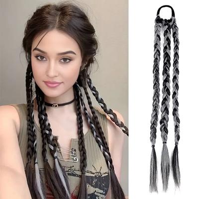 1PCS Synthetic Long Straight Box Braids Ponytail Hair Extensions Elastic With Rubber Bands Braided Wig For Women Cosplay Party Wear