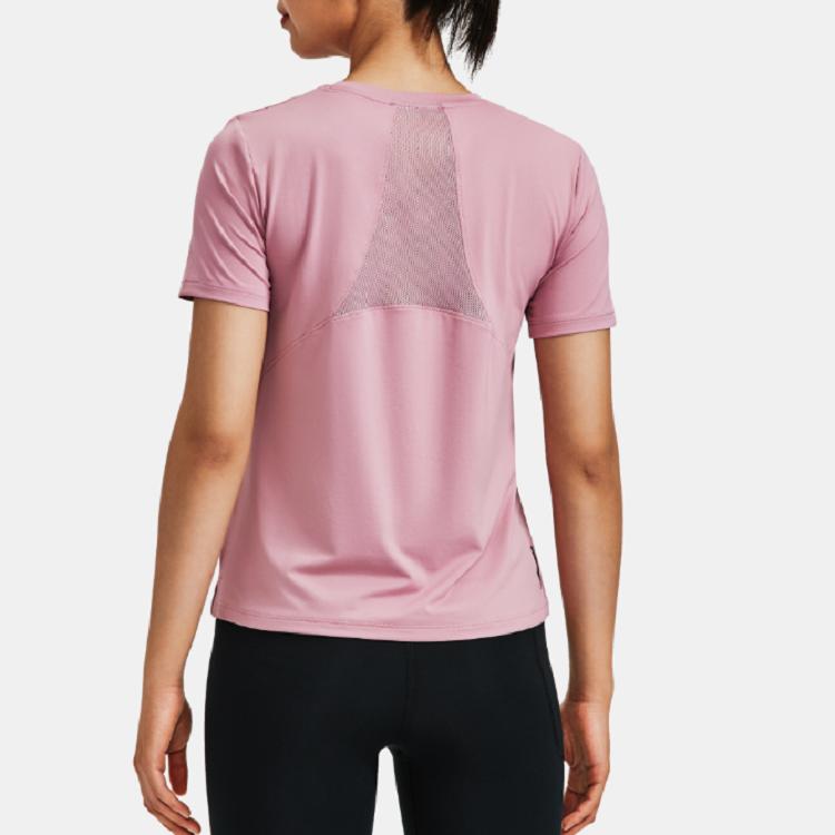 Under Armour Solid Color Round Neck Mesh Back Short Sleeve T-Shirt Women Tops Pink 1379043-697