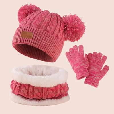 3pc3-12Y Children's Cap, Scarf, Gloves, Autumn and Winter Three-piece Set, Warm and Fluffy Scarf, Mixed-color Cap
