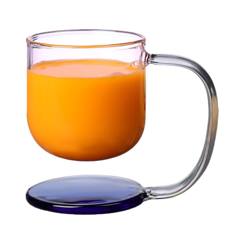 Clear Glass Cup with Base and Handle Floating Design Heat Resistant Ergonomic Coffee Mug Drinking Cup Household Use
